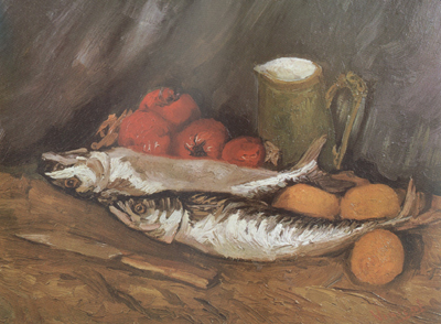 Still life with mackerels,Lemons and Tomatoes (nn04)